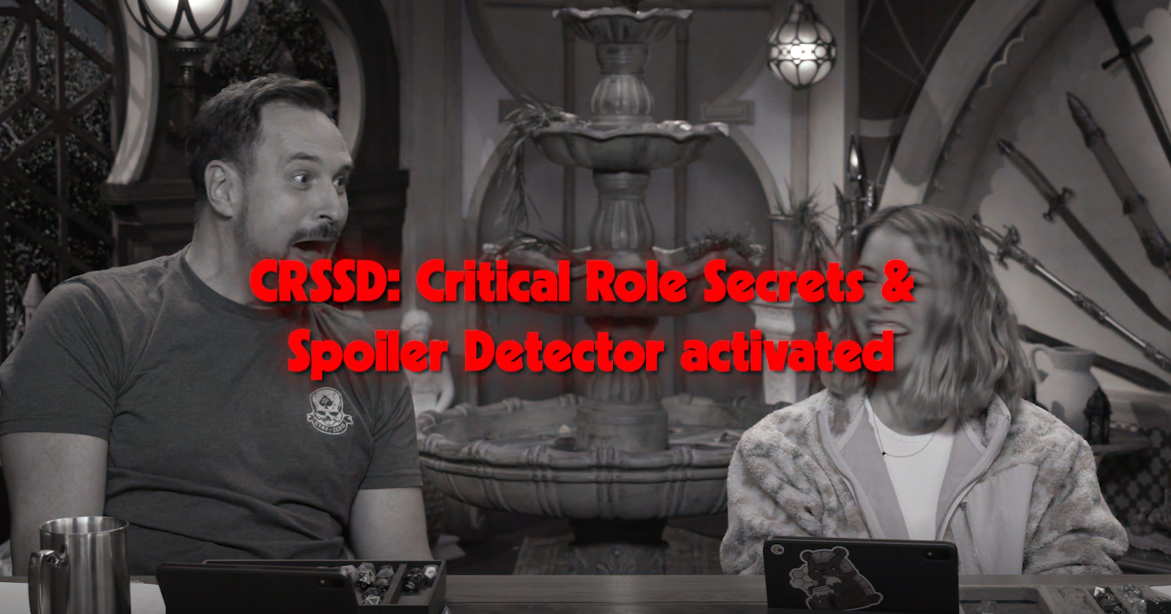 A Critical Role spoiler detector caption appears on screen during the Cooldown for episode 9 of Campaign 4