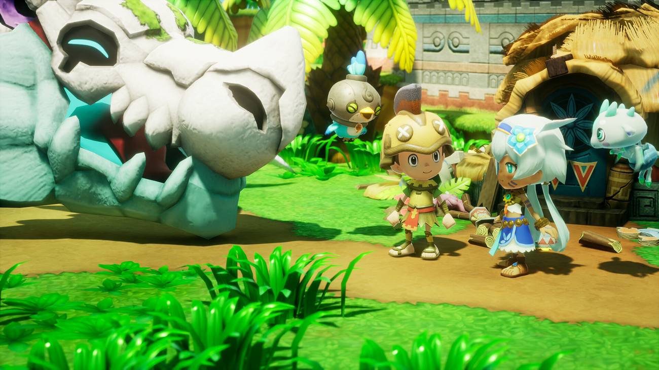Fantasy Life i characters talk in front of a dragon skull while thinking about the best games of 2025