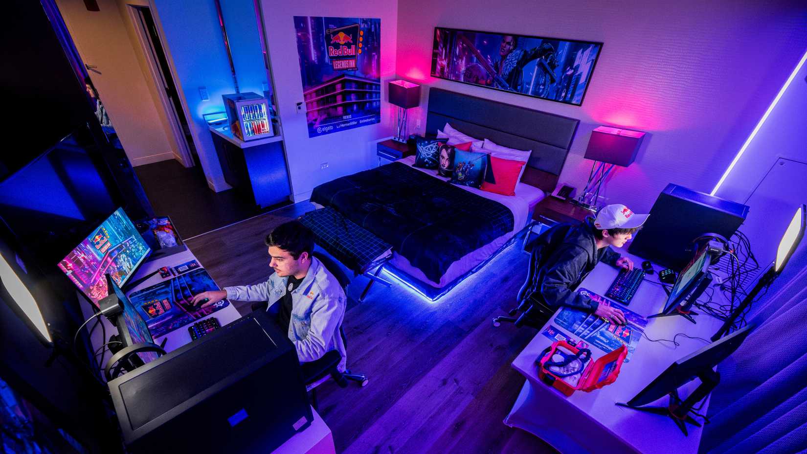 Haland Timmy in Hal's hotel room, gaming.