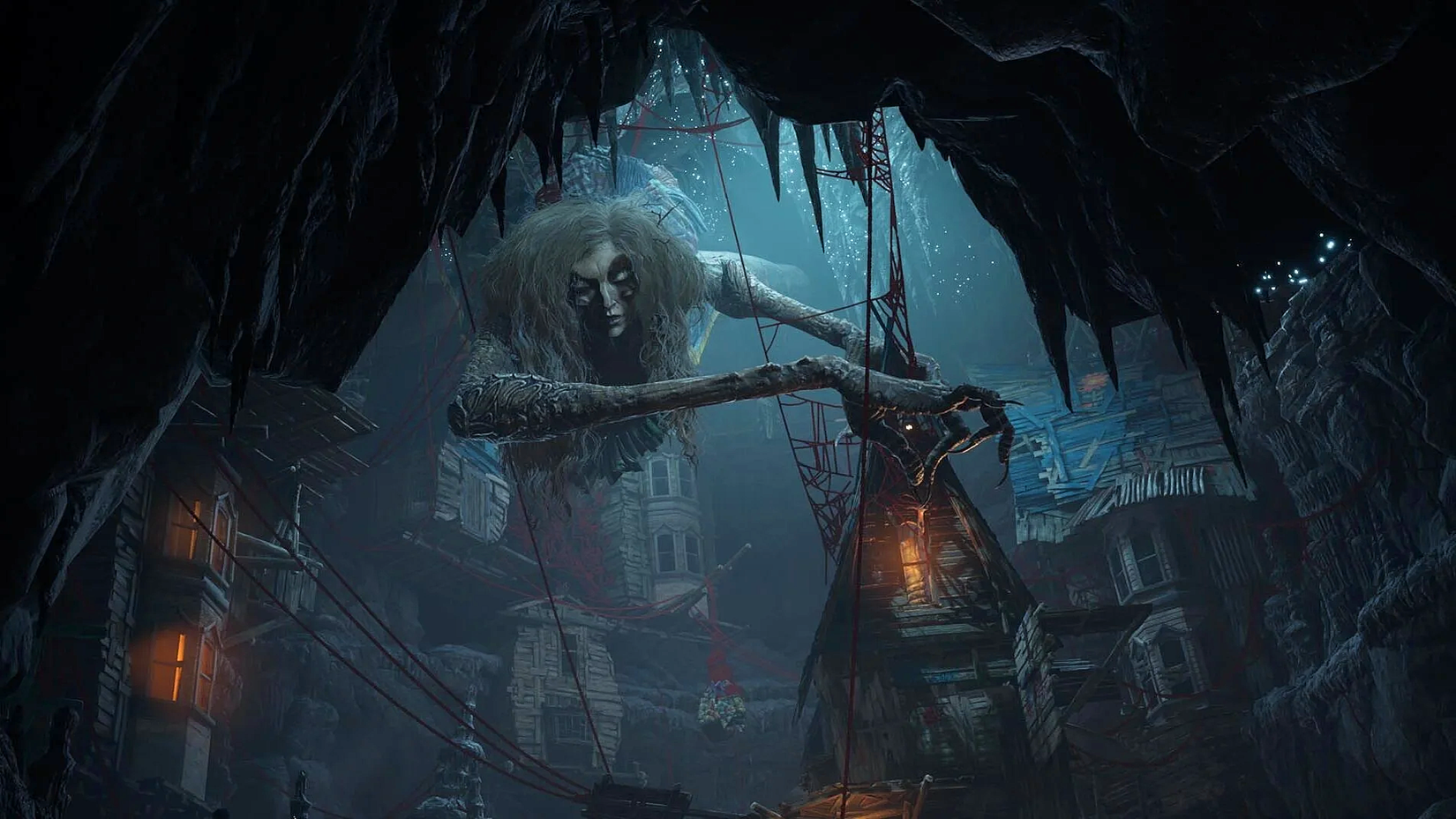 Huggin' Molly reaches into a building with enormous, spider-like hands.