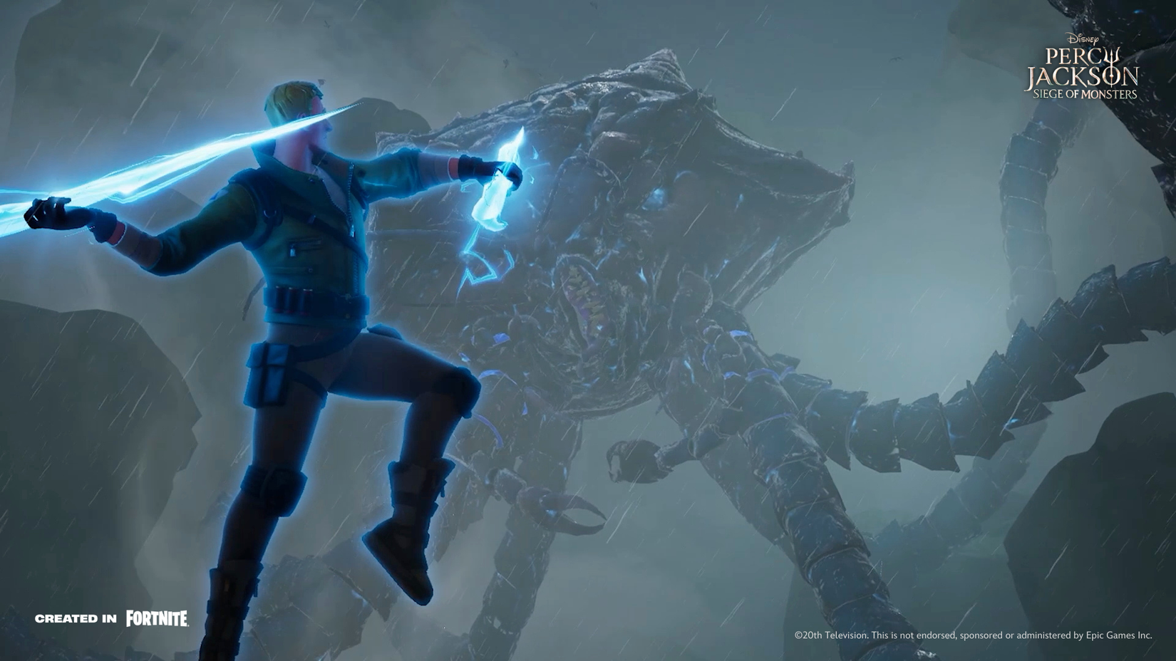 Jonesy fighting Scylla in Fortnite's Percy Jackson: Siege of Monsters