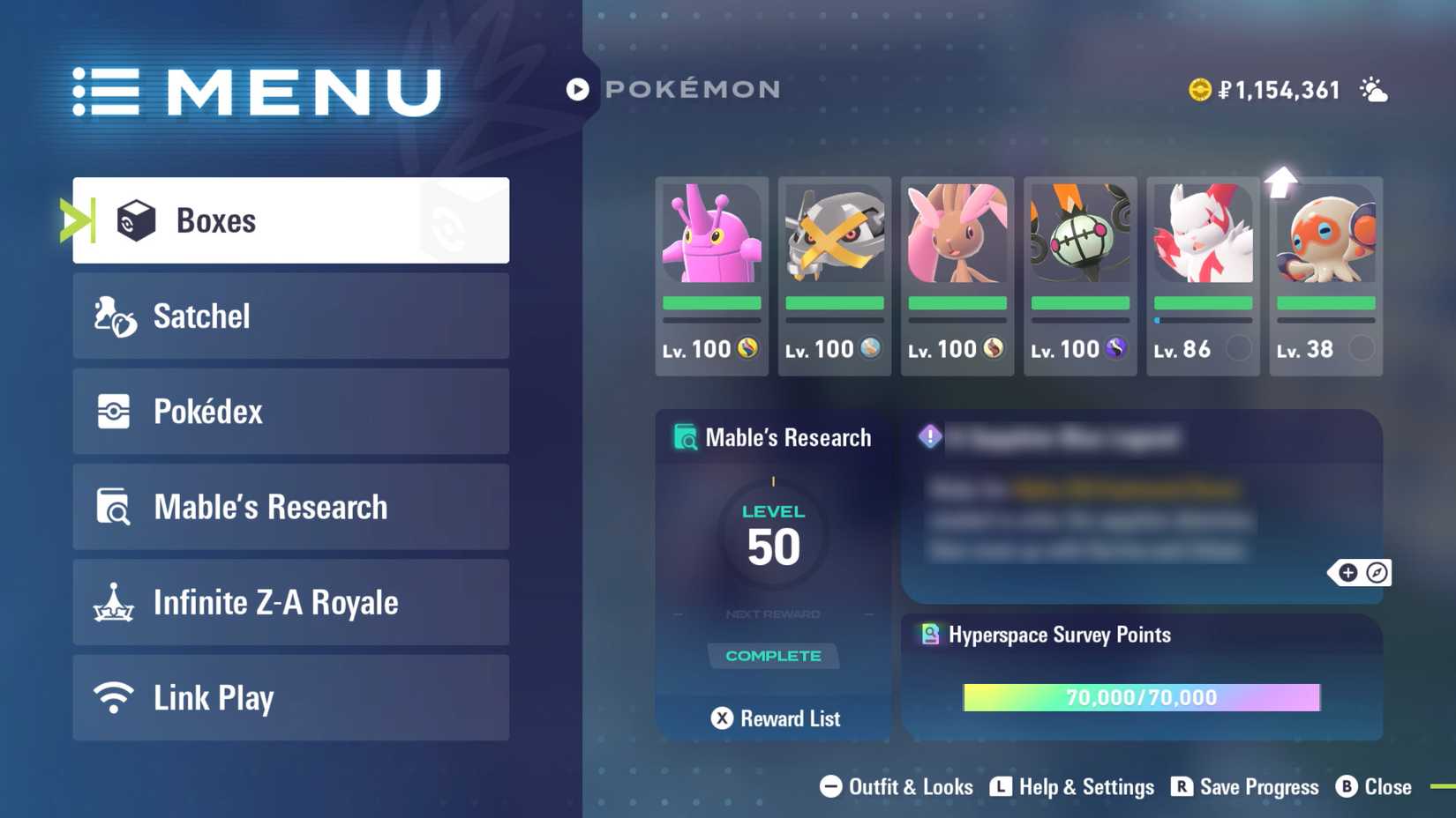 A menu screen in Pokémon Legends: Z-A showing a Clobbopus ready to evolve.