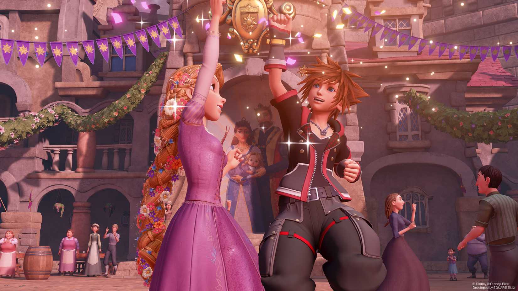 Rapunzel and Sora share a charming dance in Kingdom Hearts 3