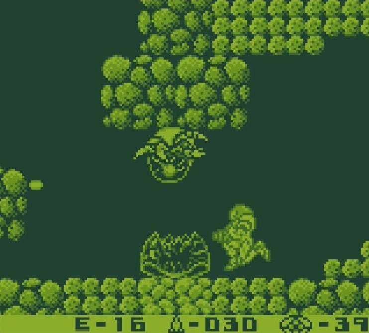 Samus has a showdown with a Metroid in Metroid 2.