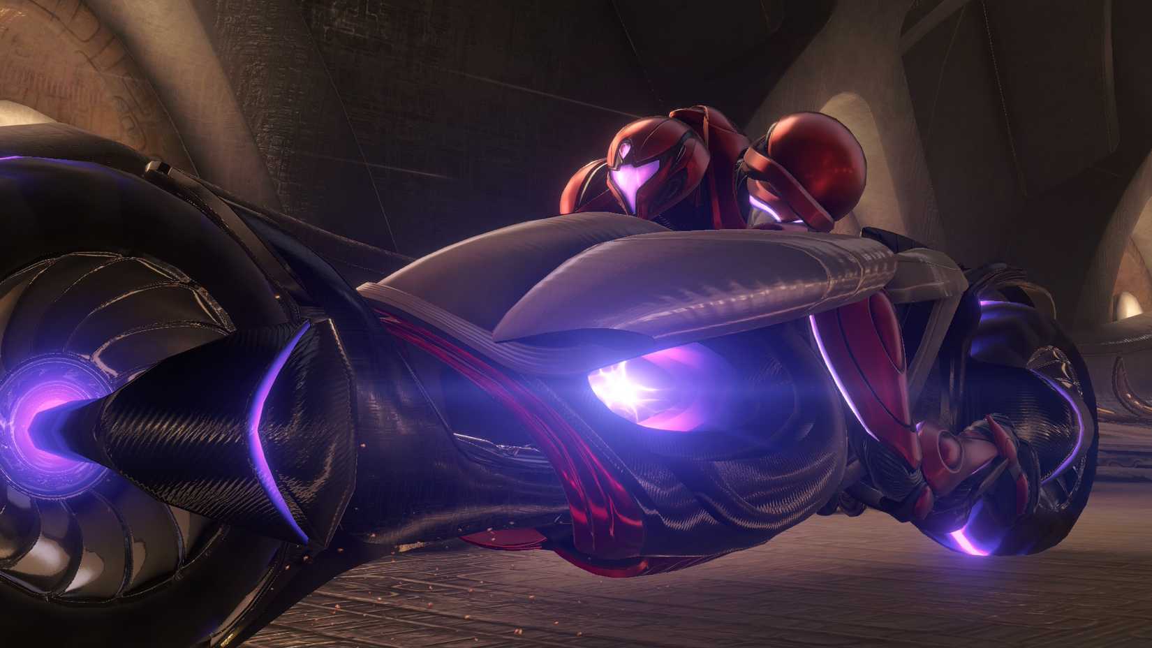 Samus on the Vi-O-La bike in Metroid Prime 4