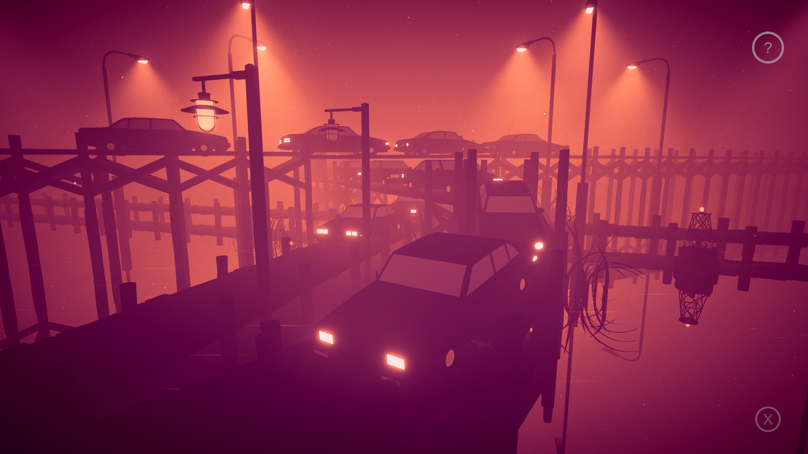 Mirria level with red lighting and cars on bridges