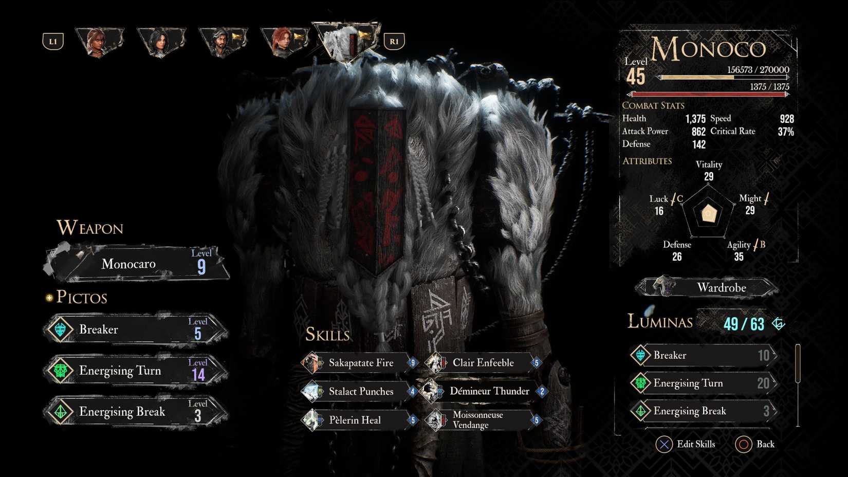 A screenshot of a Monoco build in Expedition 33