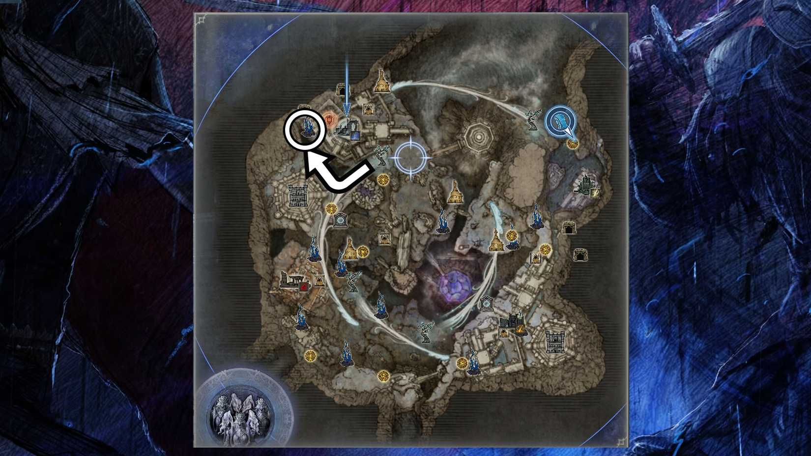 A montage showing the location of the Spiritstream players should use to find the Scholar in Elden Ring Nightreign