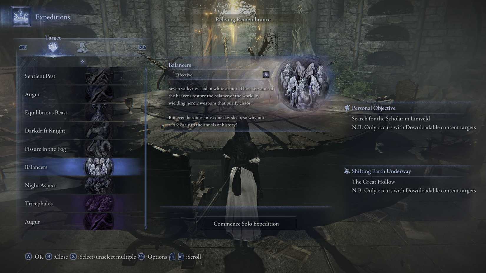 An Elden Ring Nightreign screenshot showing the expedition meny and the details about the new expedition, Balancers