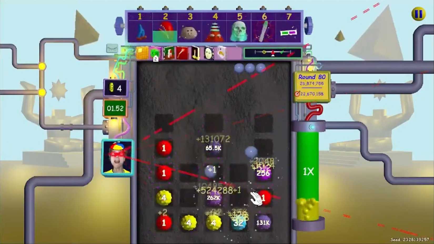 The Tony boss fight, featuring tony shooting lasers out of his eyes to destroy the player's hard word.