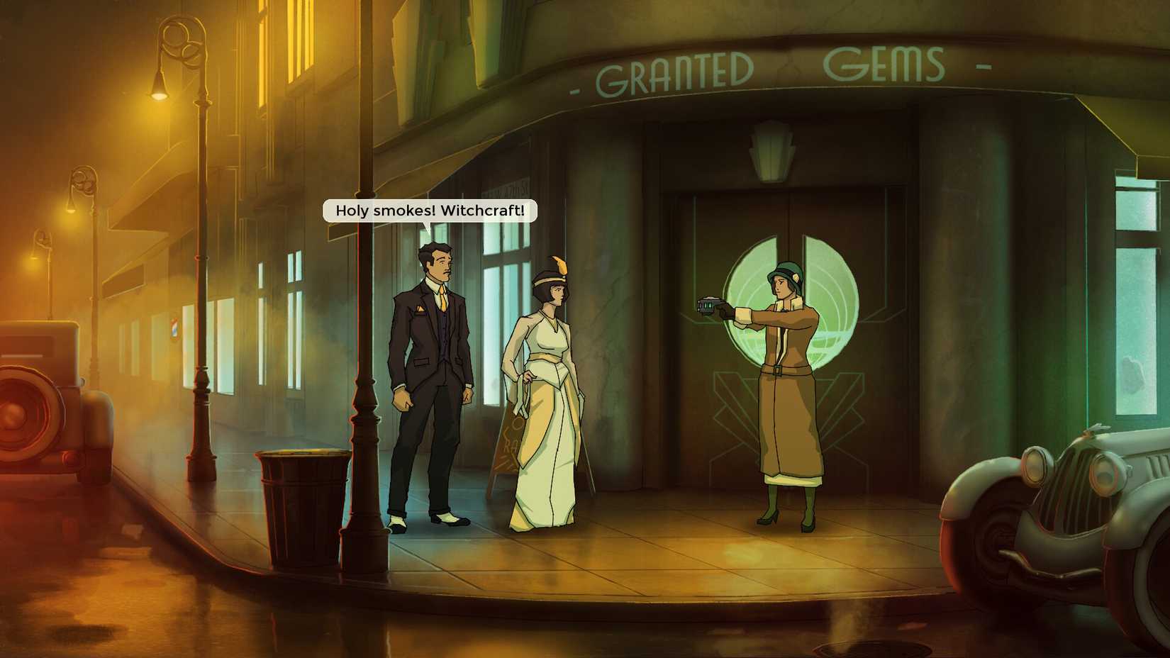 A man saying "Holy smokes! Witchcraft!" in Old Skies