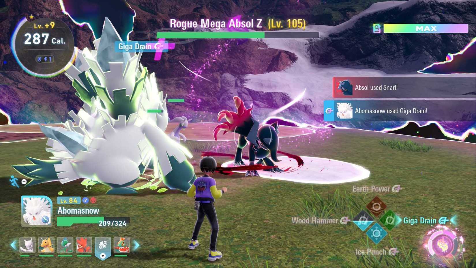Fighting Mega Absol Z in Pokemon Legends-Z-A Mega Dimension DLC.