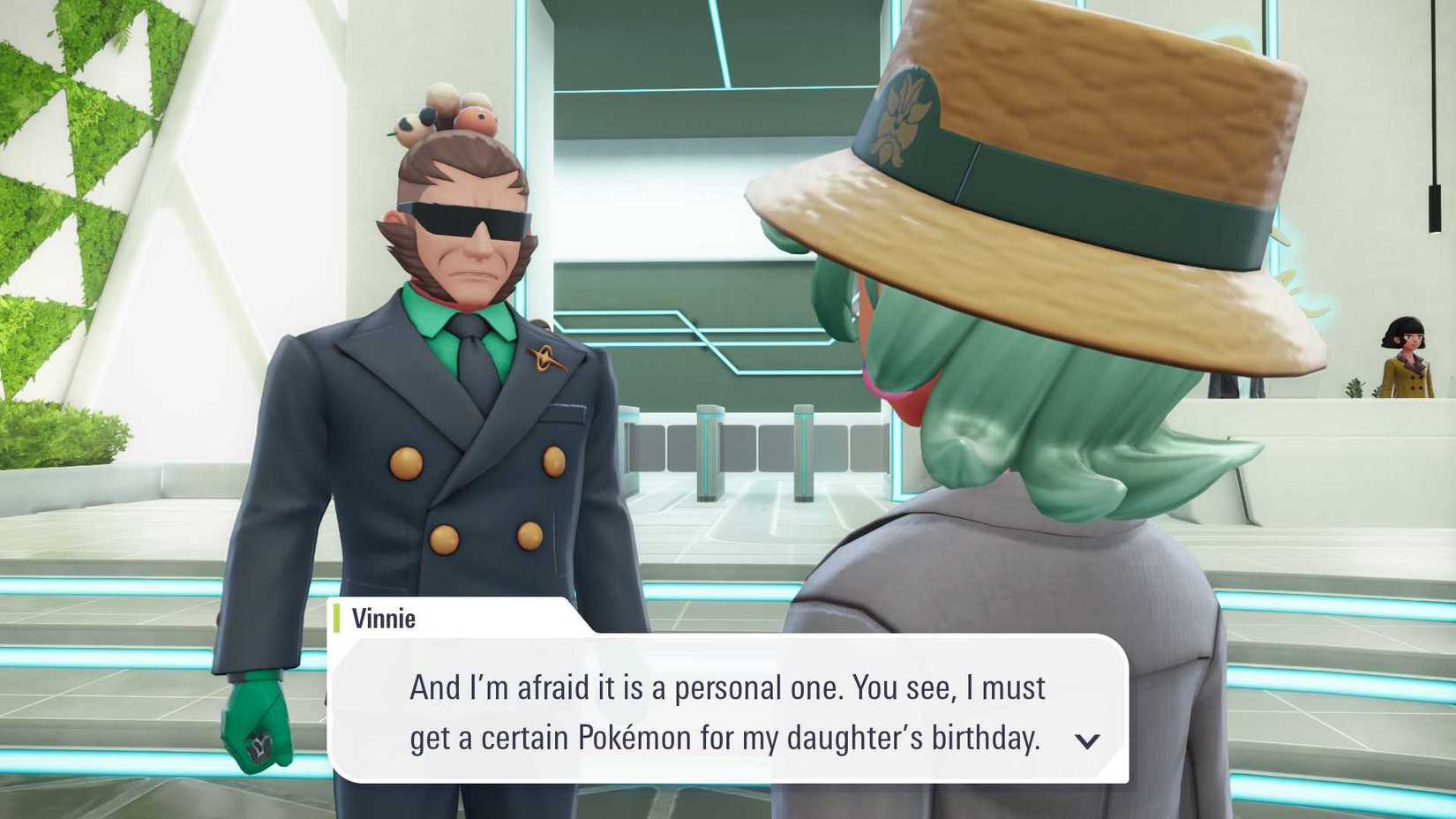 Talking to Vinnie about getting him a Mimikyu in Pokemon Legends Z-A