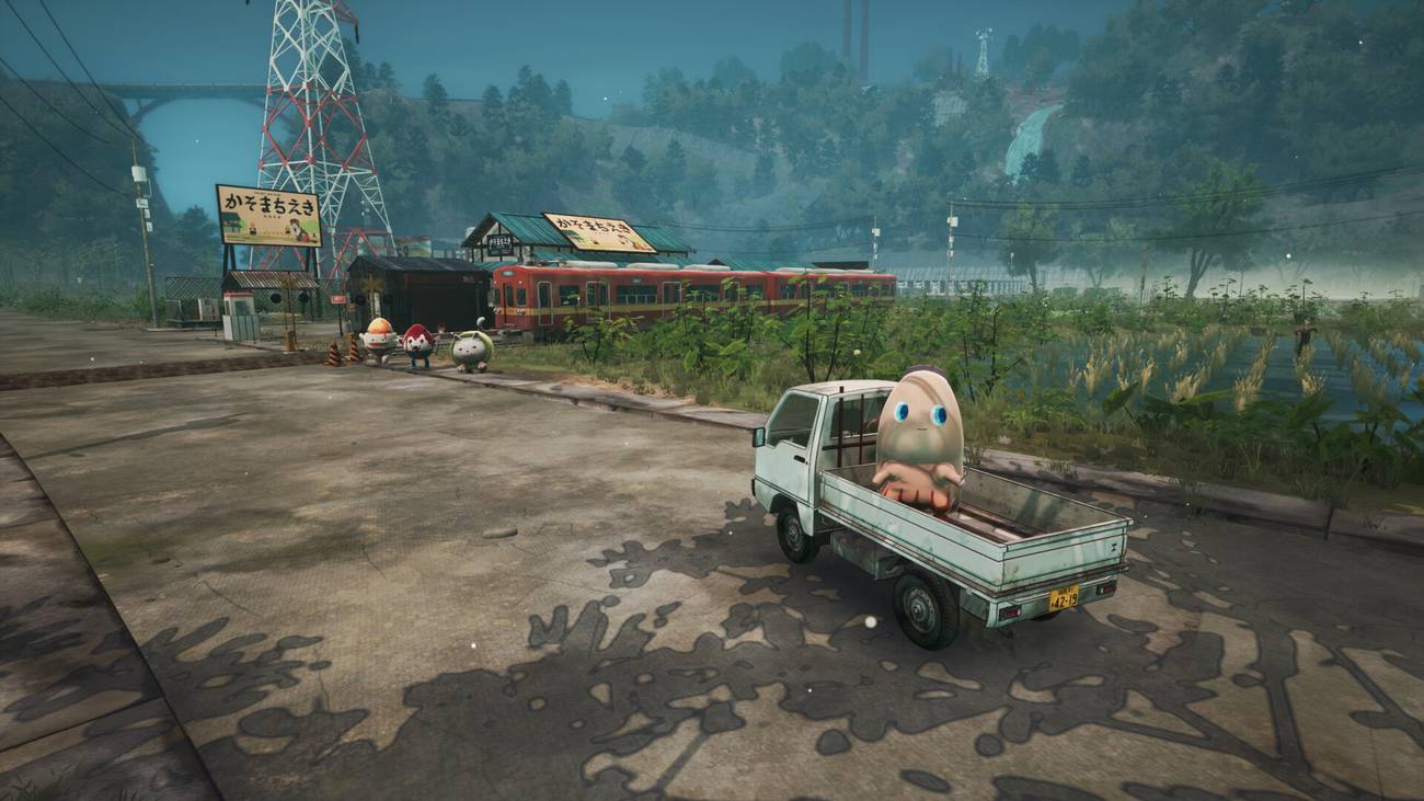 Pinky rides in the back of a truck in Promise Mascot Agency.