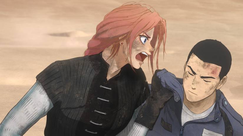 Scarlet and Hijiri standing together amidst the haunting landscapes of the Otherworld