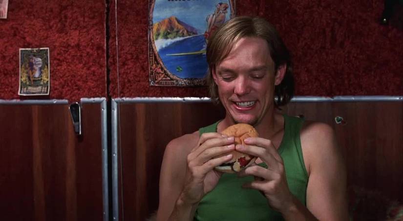 Matthew Lillard's Shaggy excitedly stares at a cheeseburger in Scooby-Doo