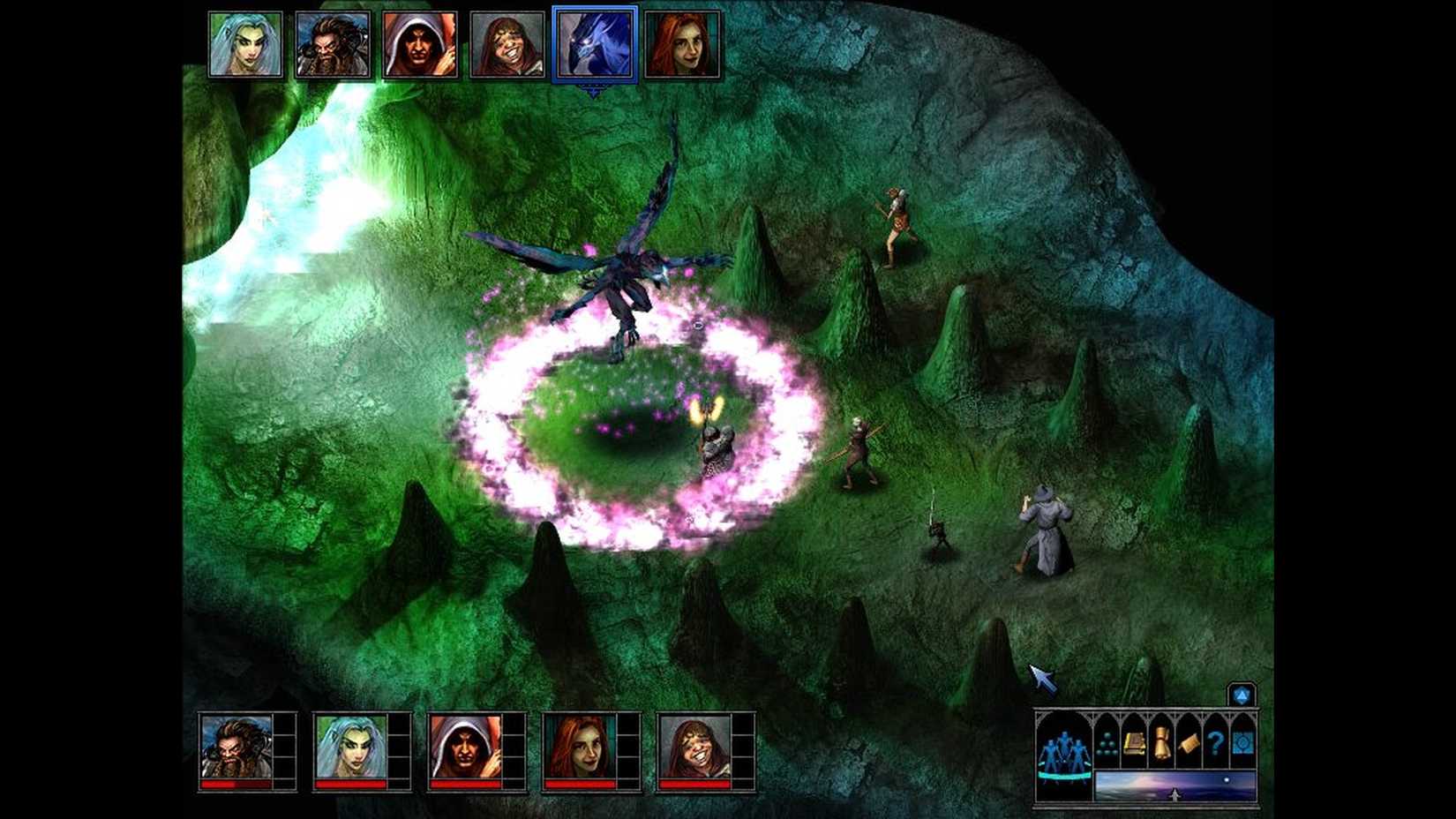 A screenshot of gameplay from The Temple of Elemental Evil remake with the players fighting a demon