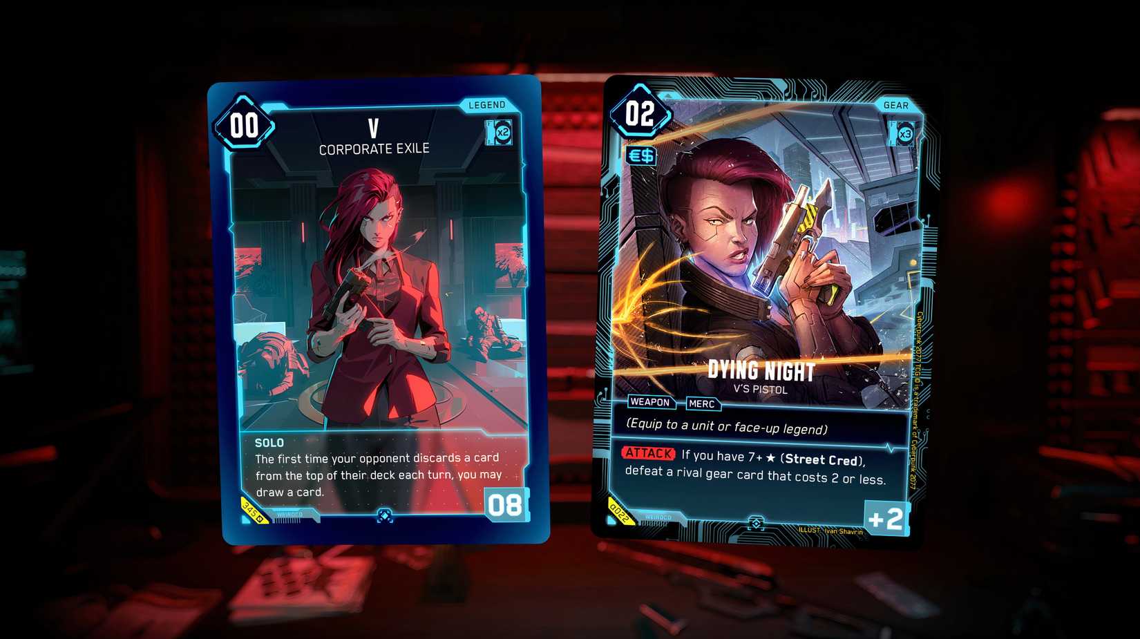 Two cards from the Cyberpunk TCG