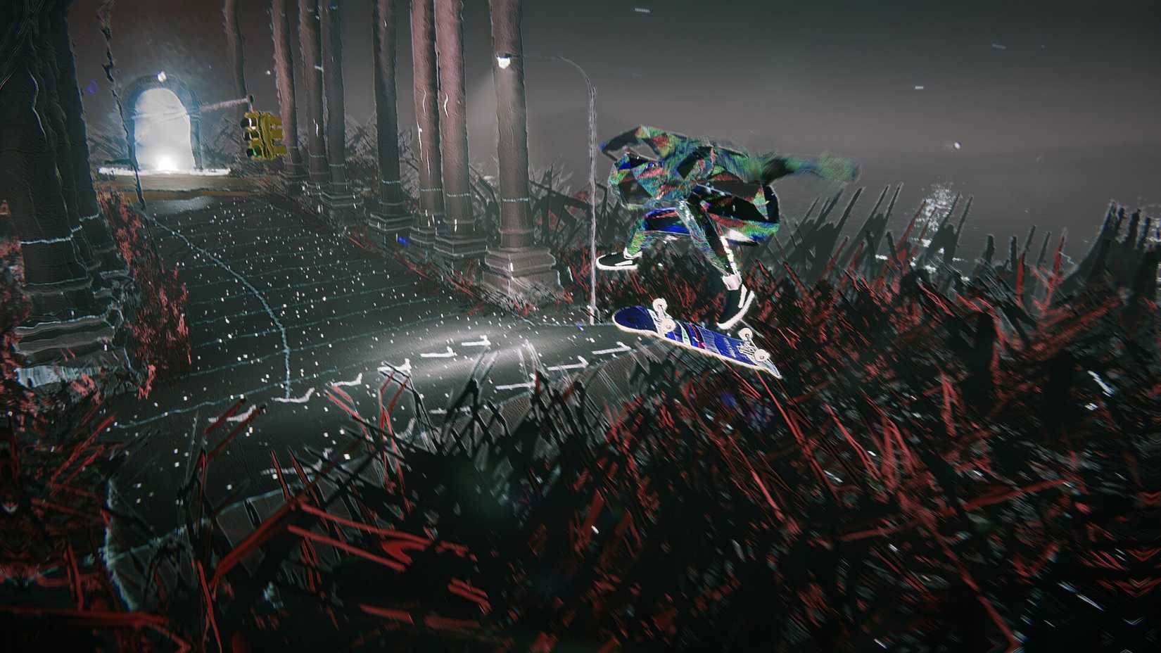 The Skater performs a tre flip in Skate Story