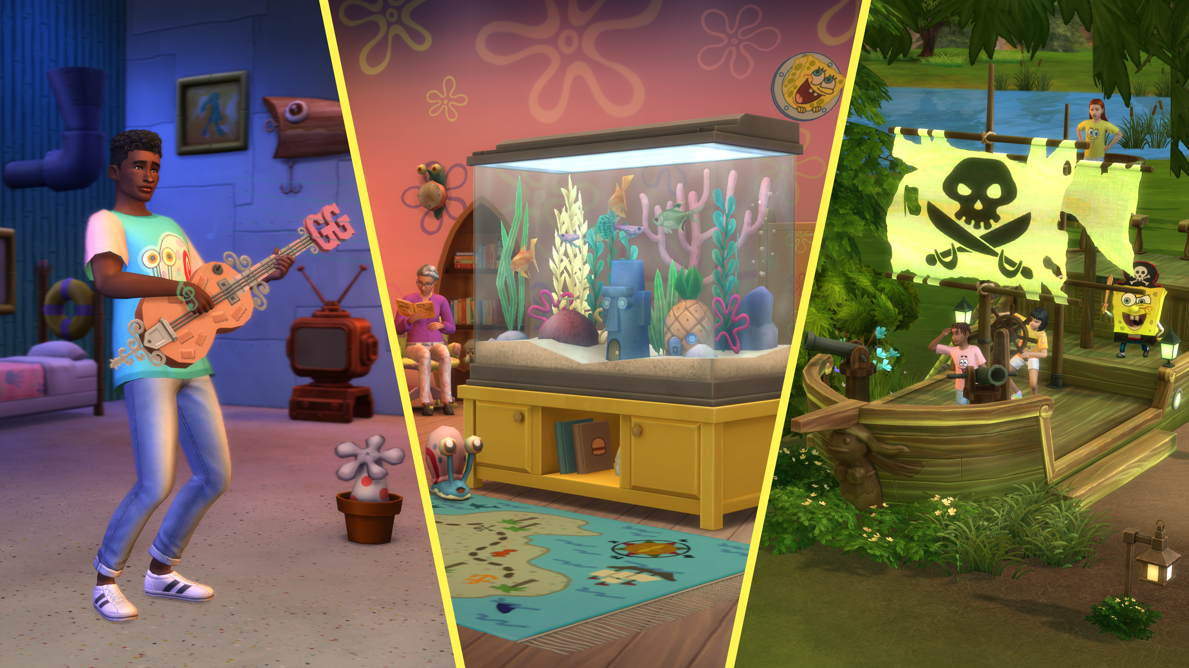 SpongeBob Bikini Bottom Bundle header showing a many playing a guitar, an aquarium, and a pirate ship.