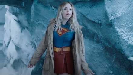 In a scene from the 2025 film Superman, Supergirl is introduced, stumbling into Superman's Fortress of Solitude
