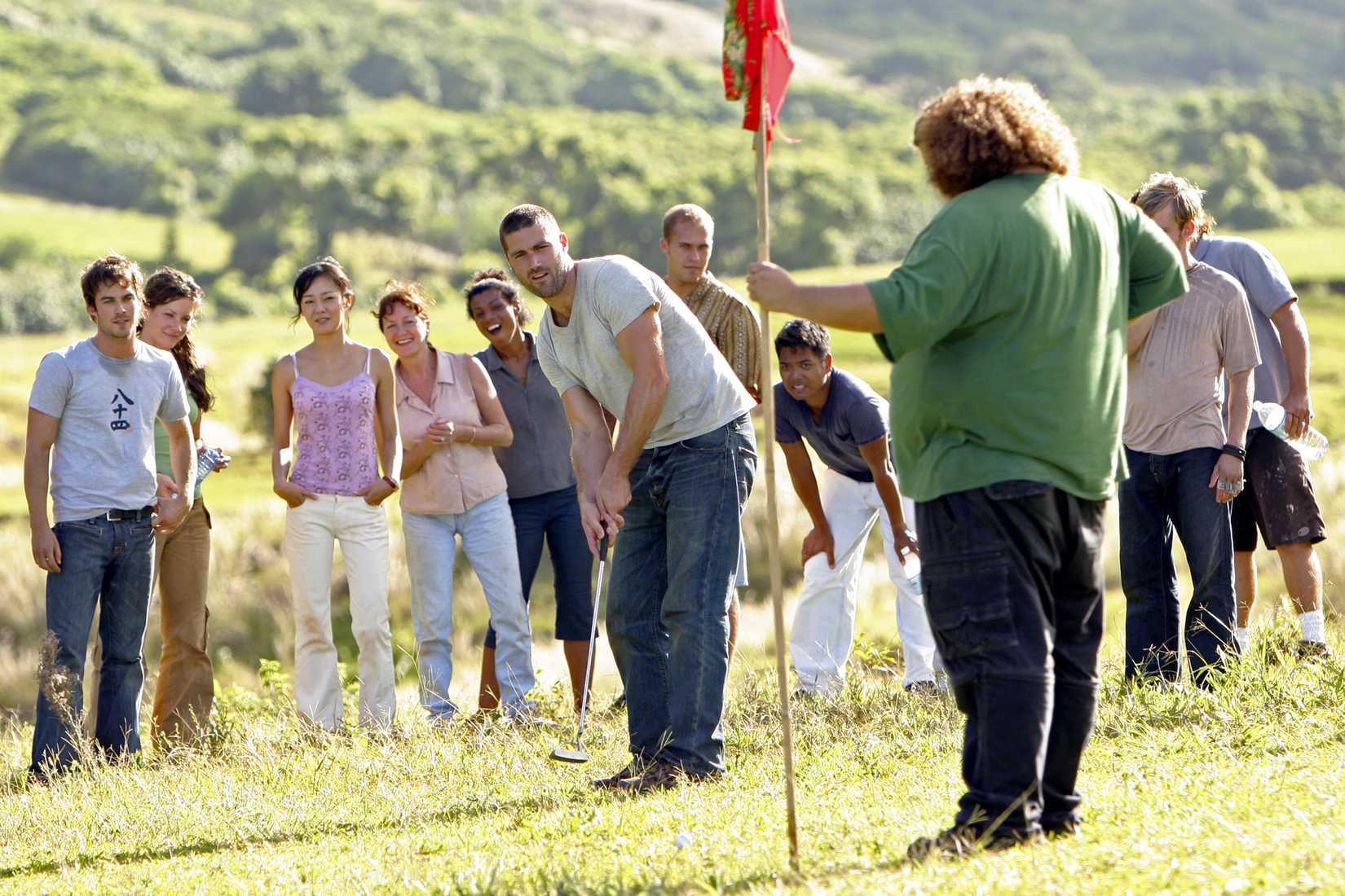 Jack and the rest of the characters in Lost playing golf on the island