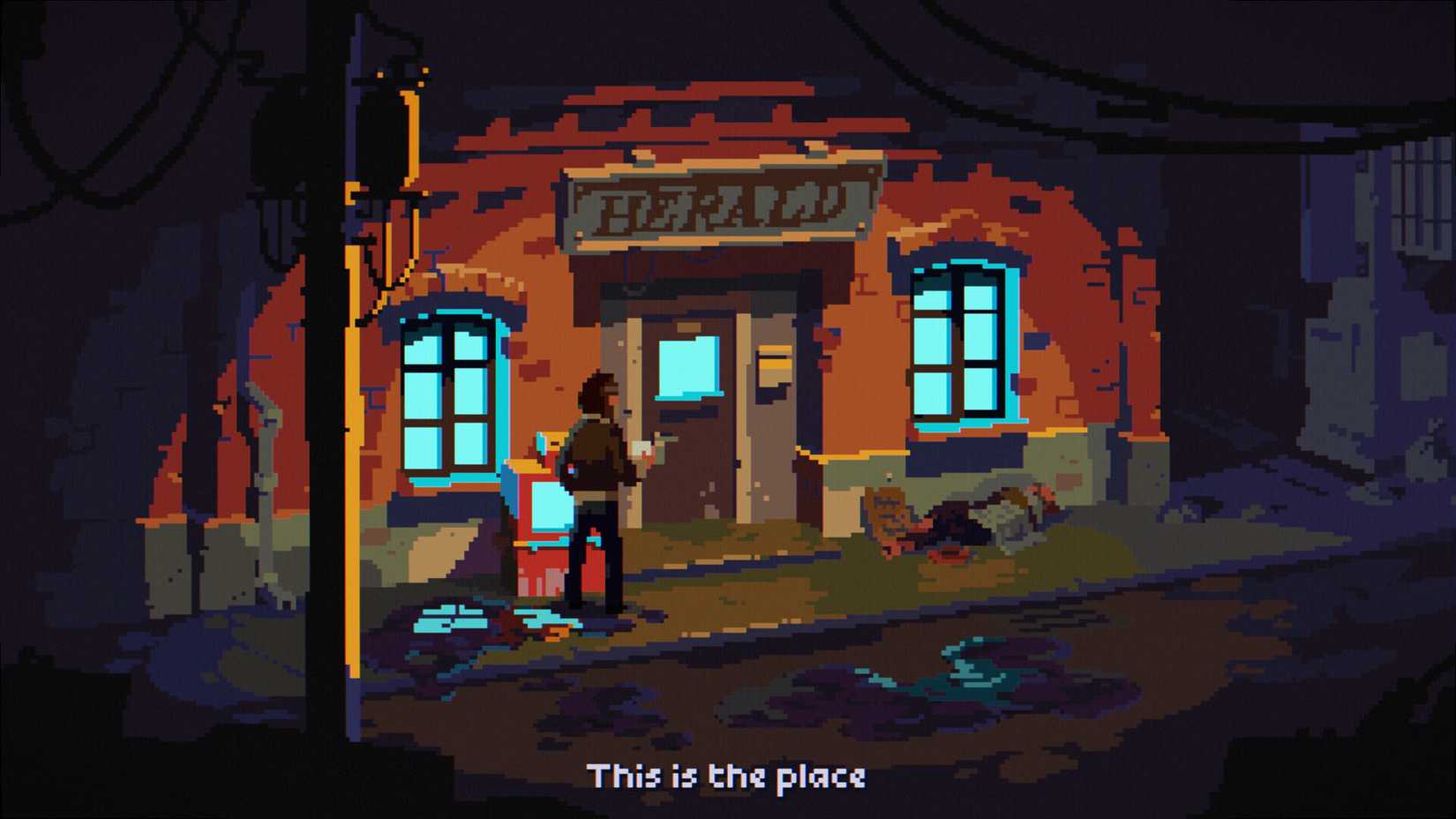 The main character from The Drifter standing outside a newspaper office