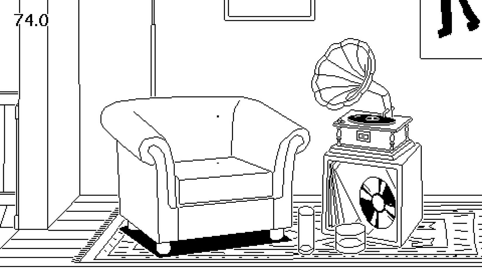 Time Flies screenshot showing a chair next to a record player