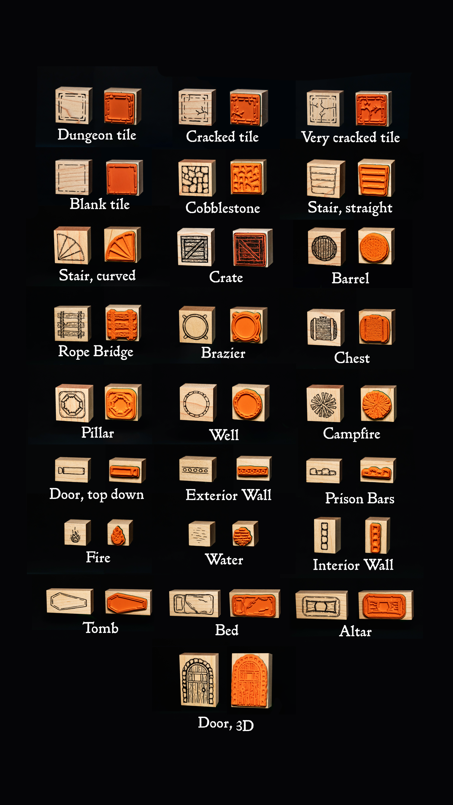 A menu of all the stamps included in the Tabletop Stamps collection