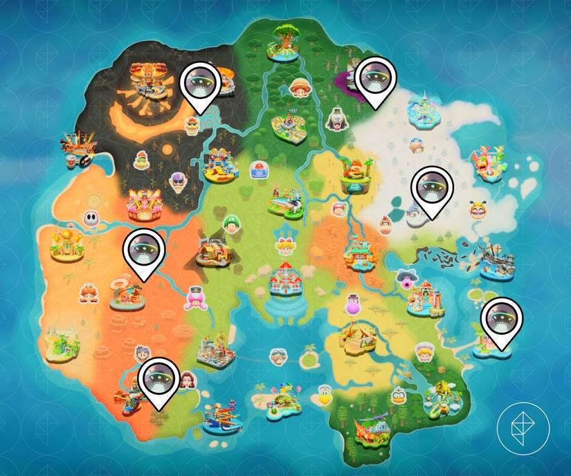UFO locations marked on the map of Mario Kart World.
