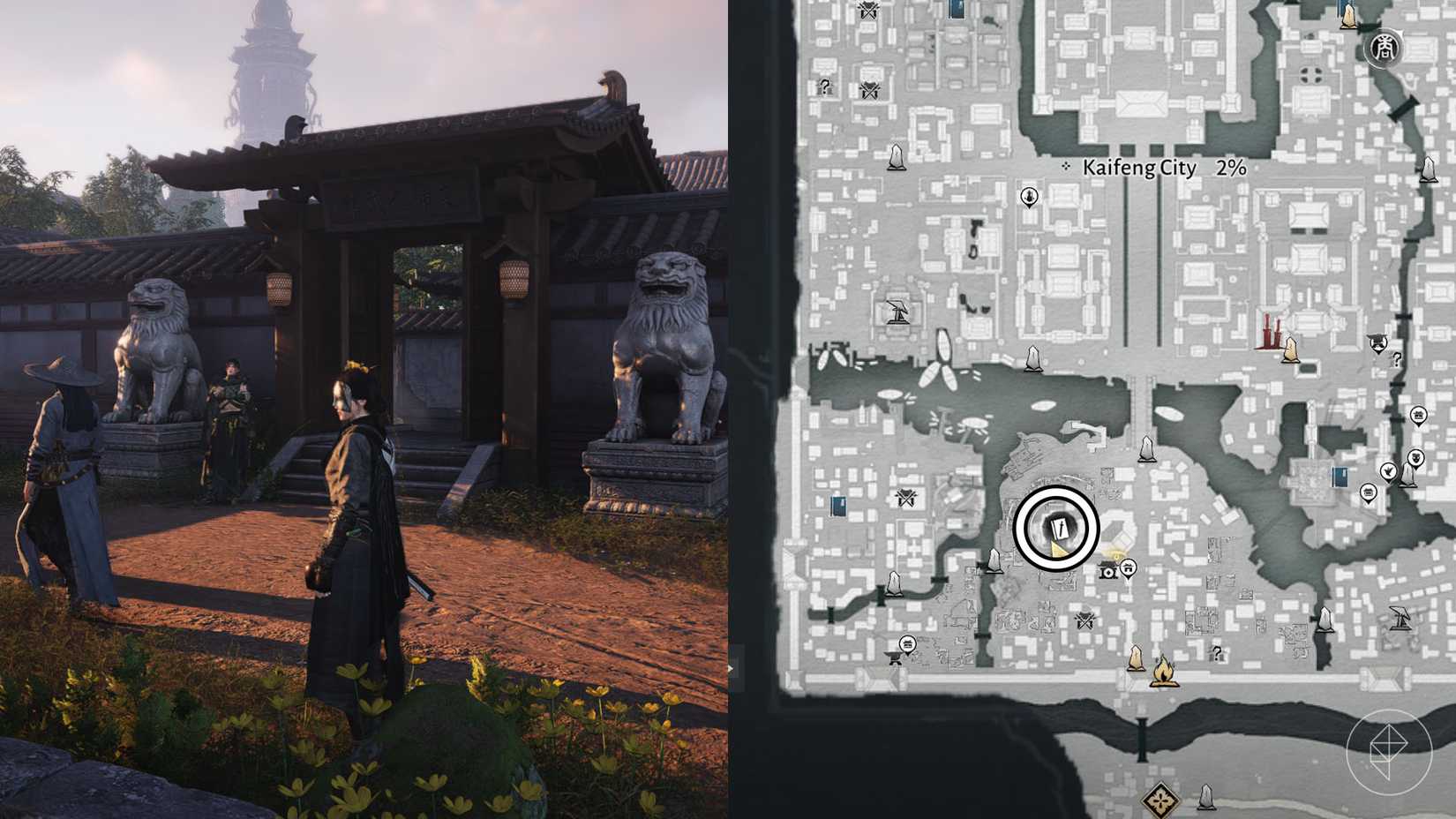 A montage using two Where Winds Meet screenshots showing where players find the Mortal Rope Dart martial art