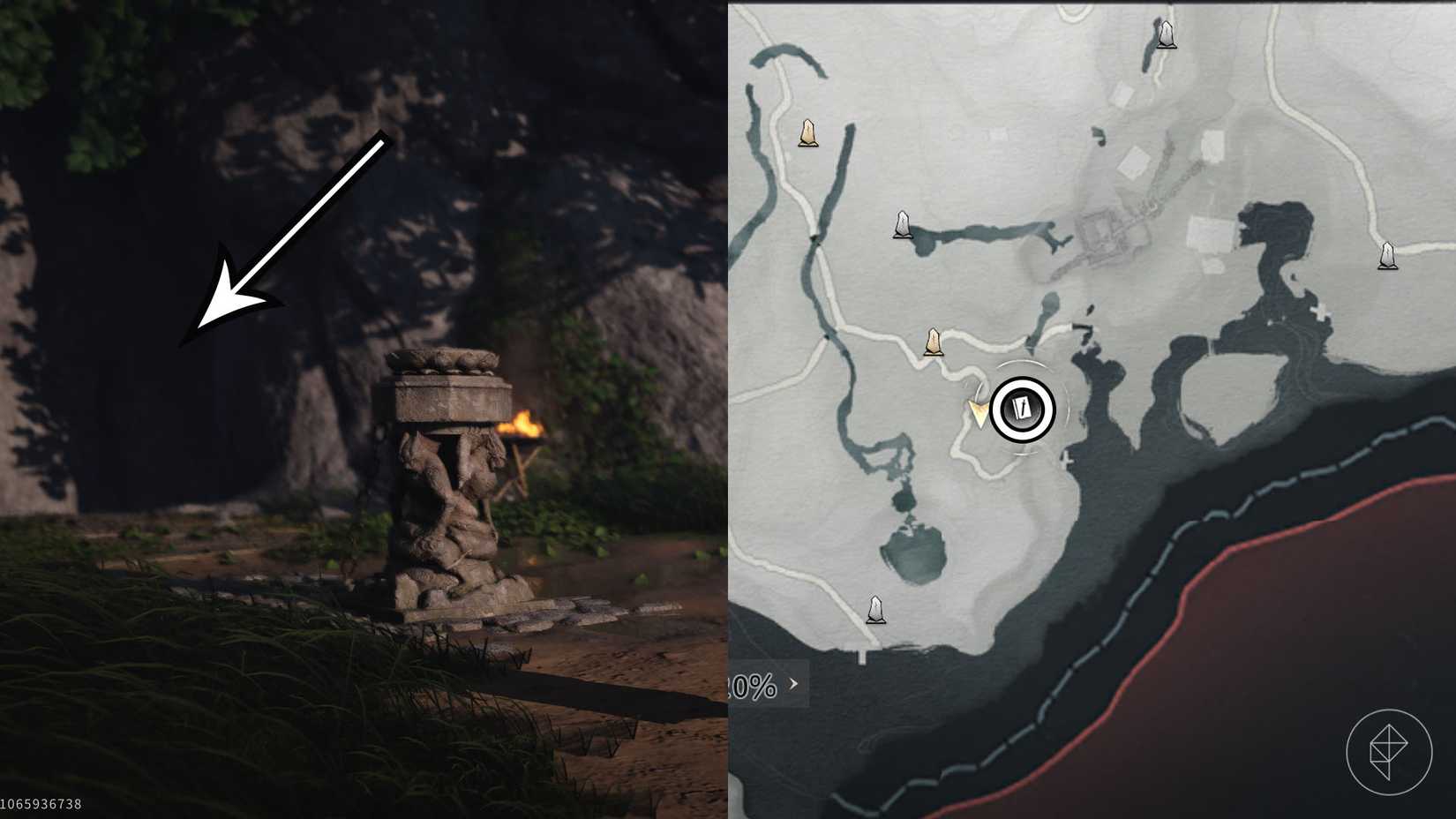 A montage using two Where Winds Meet screenshots showing where players find the Panacea Fan martial art