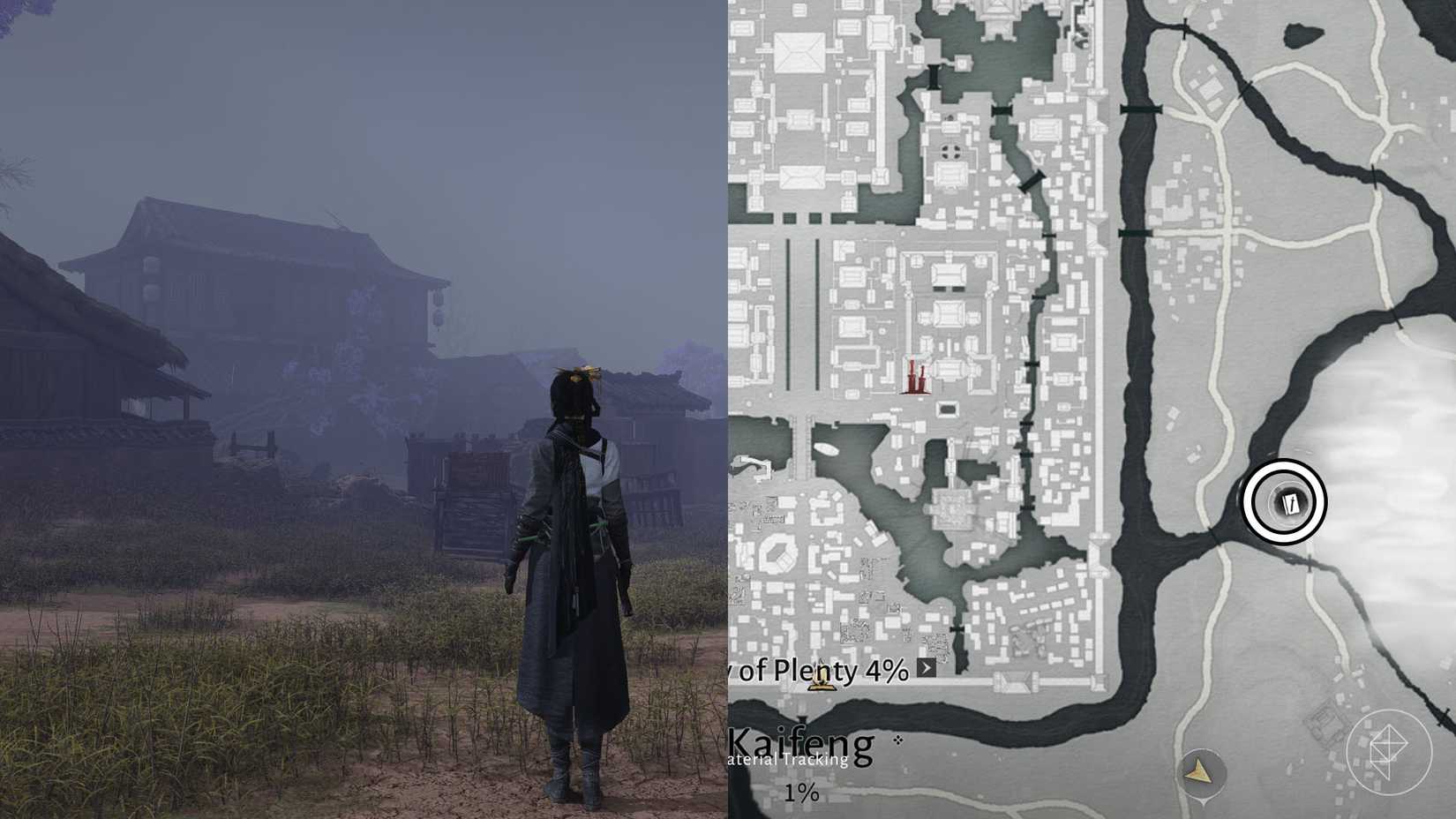 A montage using two Where Winds Meet screenshots showing where players find the Soulshade Umbrella martial art