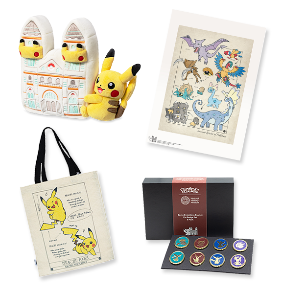 A selection of items available for purchase at London's Natural History Museum celebrating the Pokécology book release.