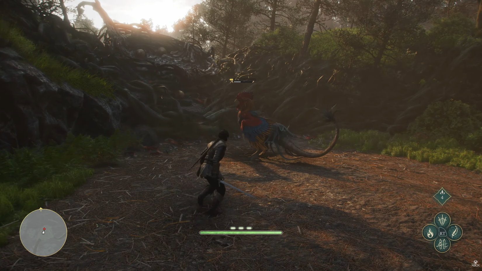 Fable's hero battling a fire-breathing chicken, the Cockatrice