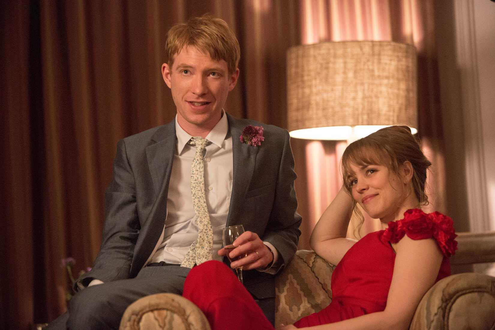 Domnhall Gleeson and Rachel McAdams wearing formal wear in About Time (2013). 