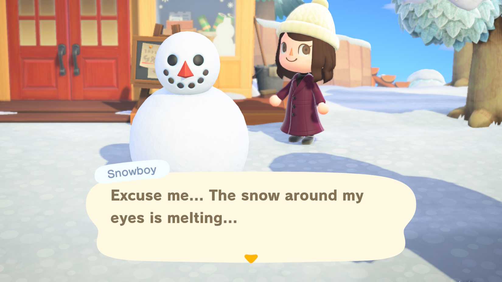 ACNH Snowboy saying they are crying