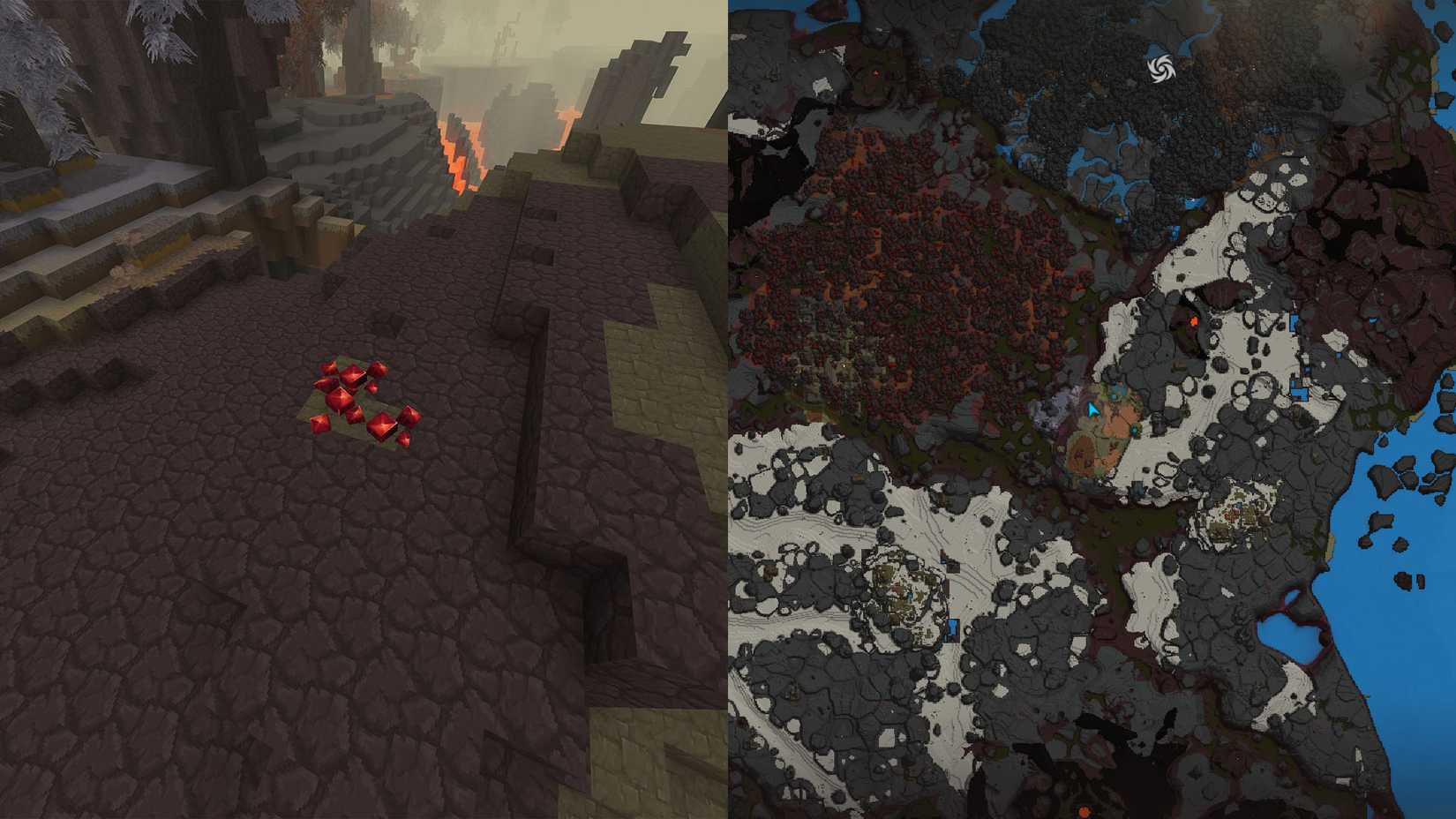 Adamantite ore found on the ground along with an image of the Hytale map beside it.