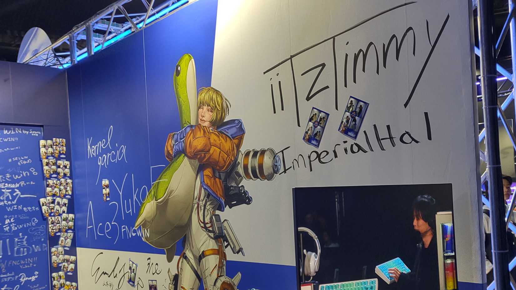 ImperialHal's signature appears on a wall at the Red Bull booth in the ALGS Fan Zone.