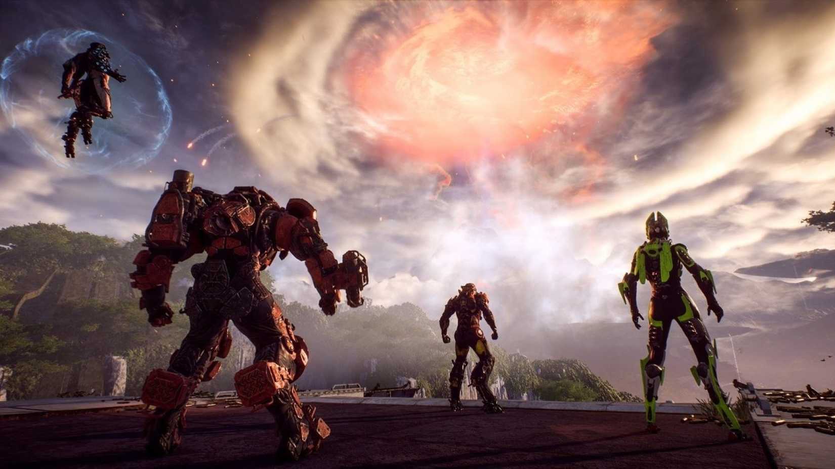 Javelins gathering in front of a stormy sky in Anthem
