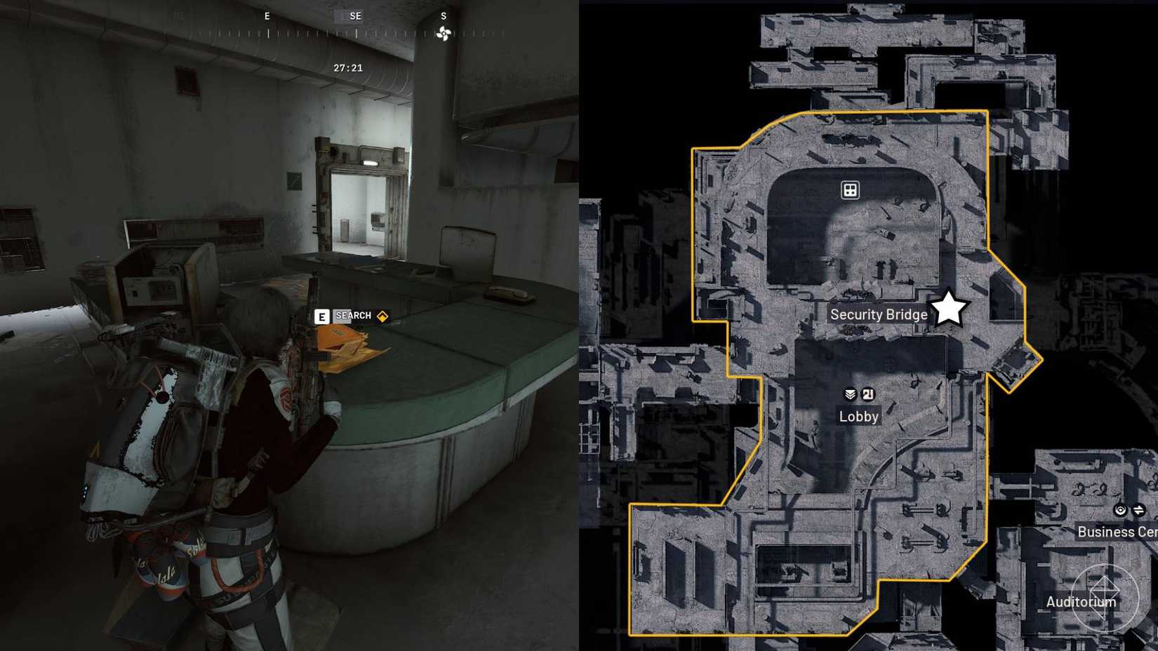 The left-hand side of the image shows the player standing in front of the papers you need to search for the quest in Arc Raiders, while the right-hand side of the image shows the locations the rovers can be found marked on the in-game map.