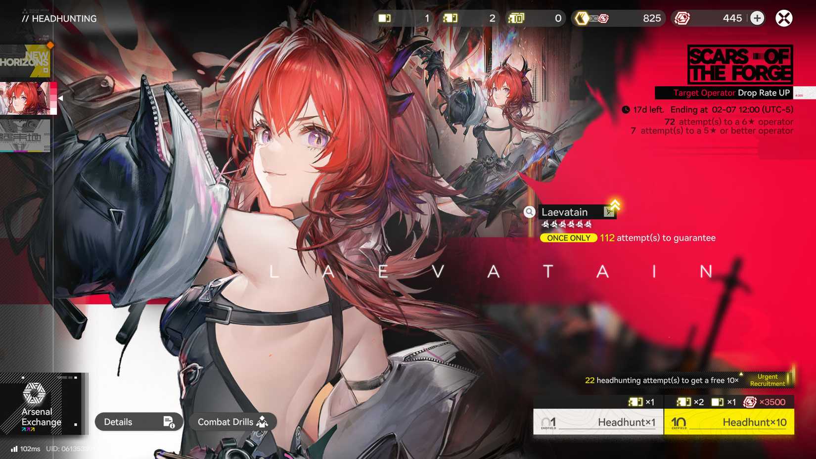 An Arknights Endfield screenshot showing the Headhunt menu