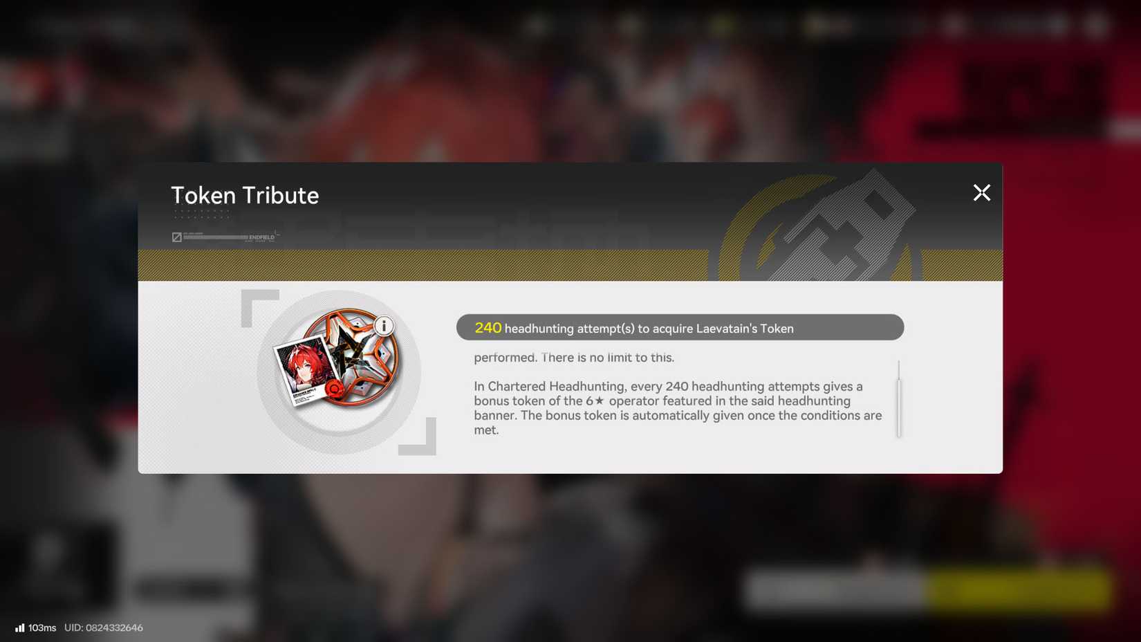  Endfield screenshot showing the Token Tribute screen