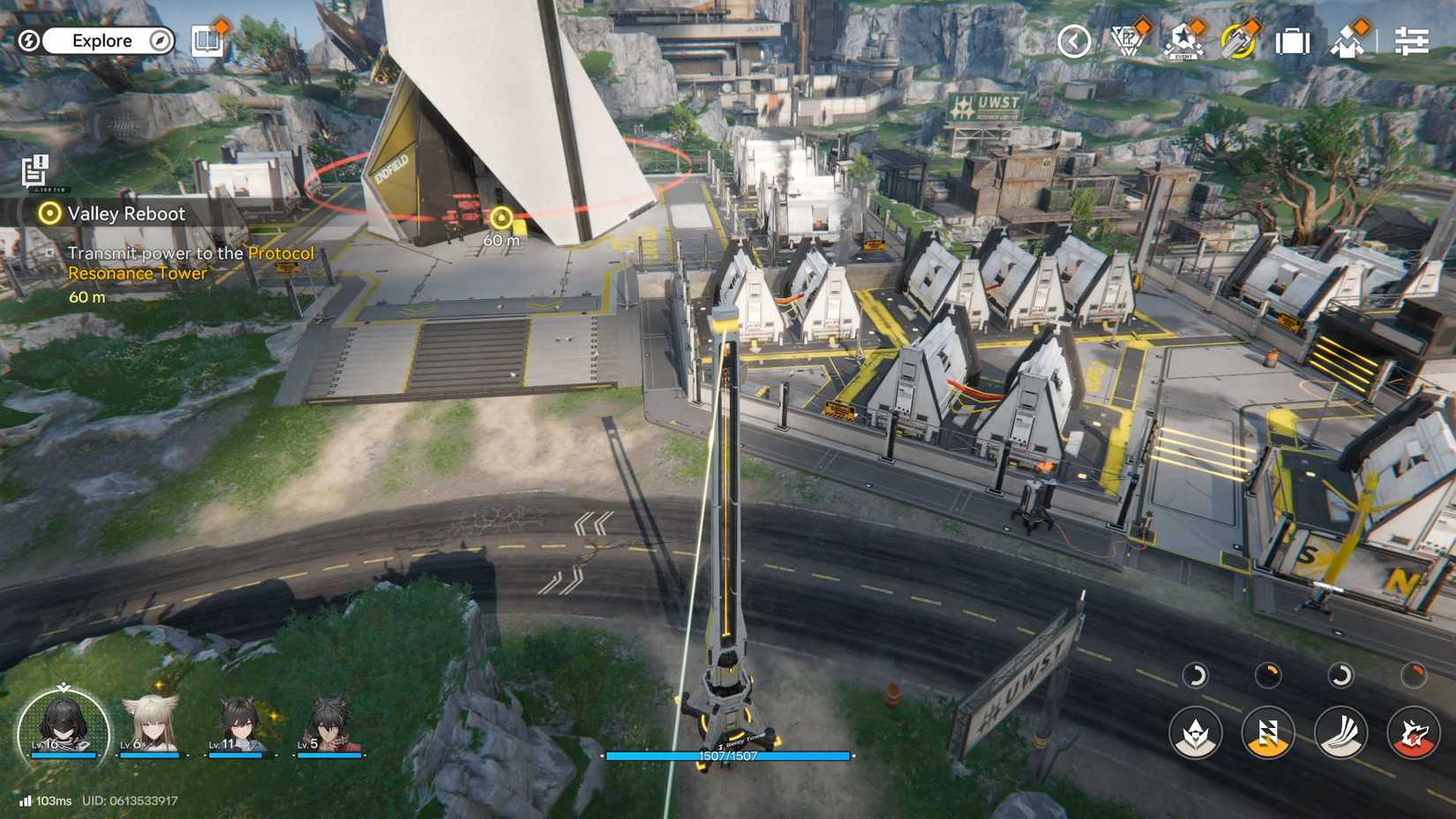 An Arknights Endfield screenshot showing the construction of an electric pylon