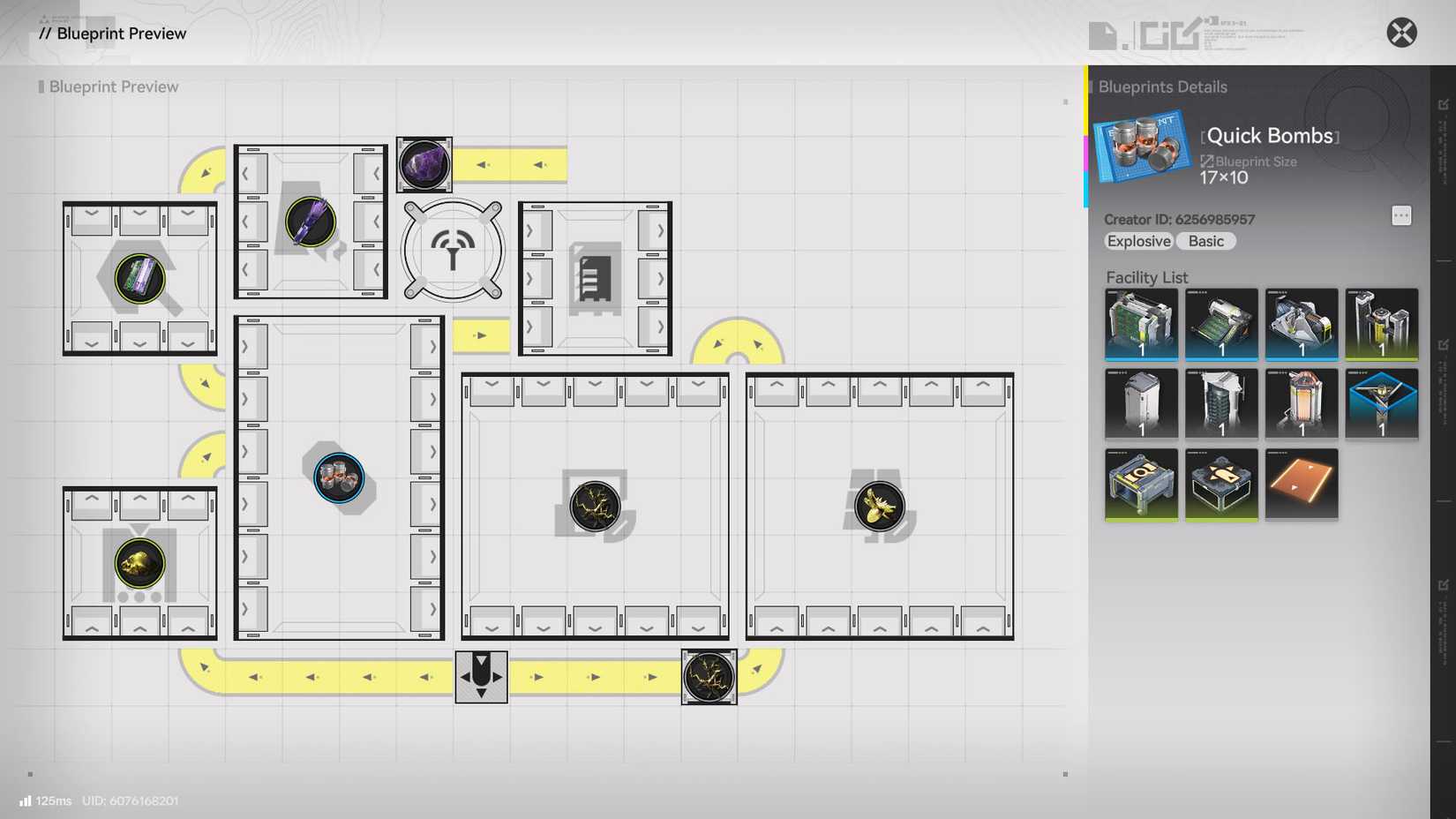  Endfield screenshot showing the Quick Bombs blueprint
