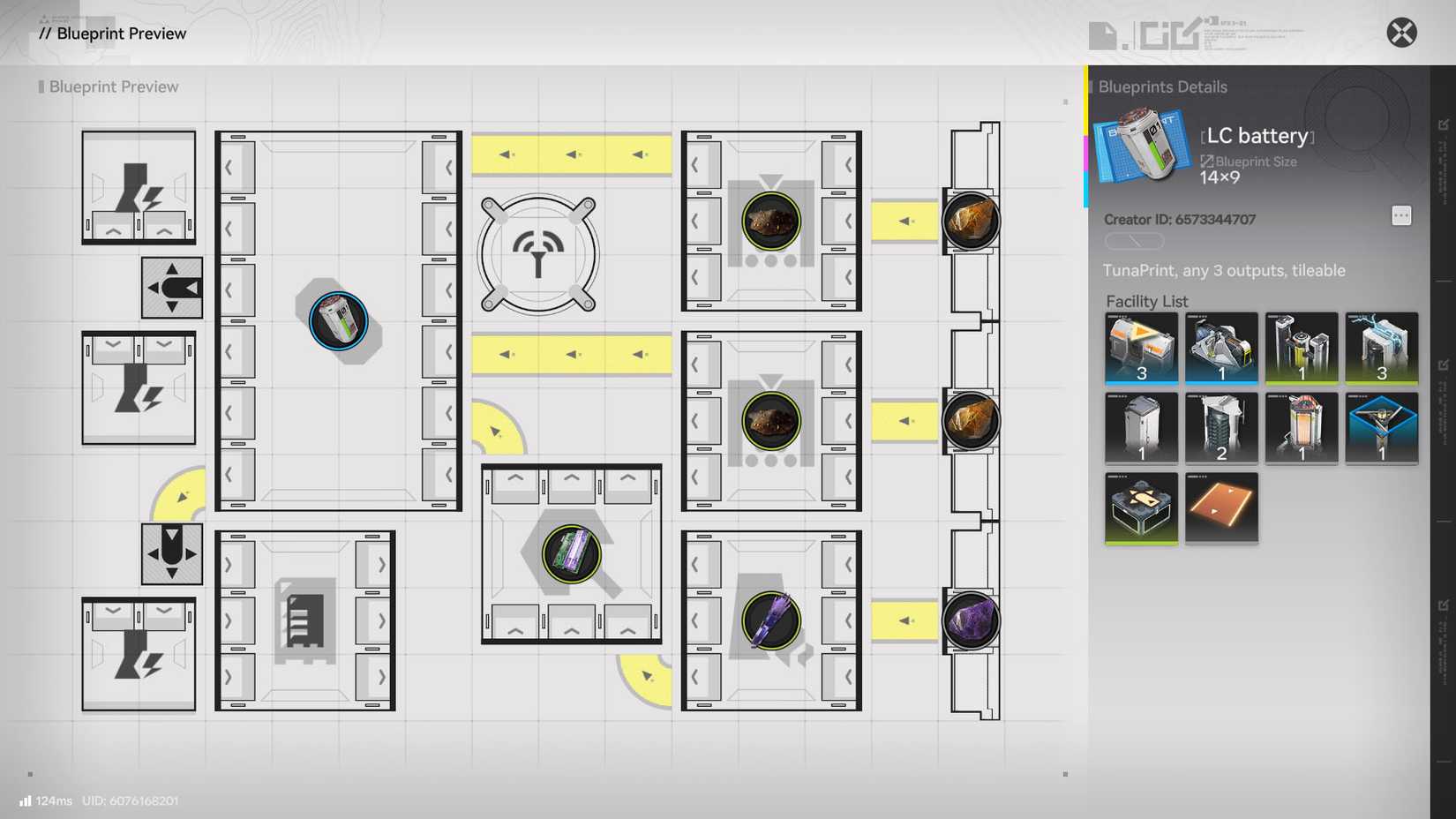  Endfield screenshot showing the LC battery blueprint