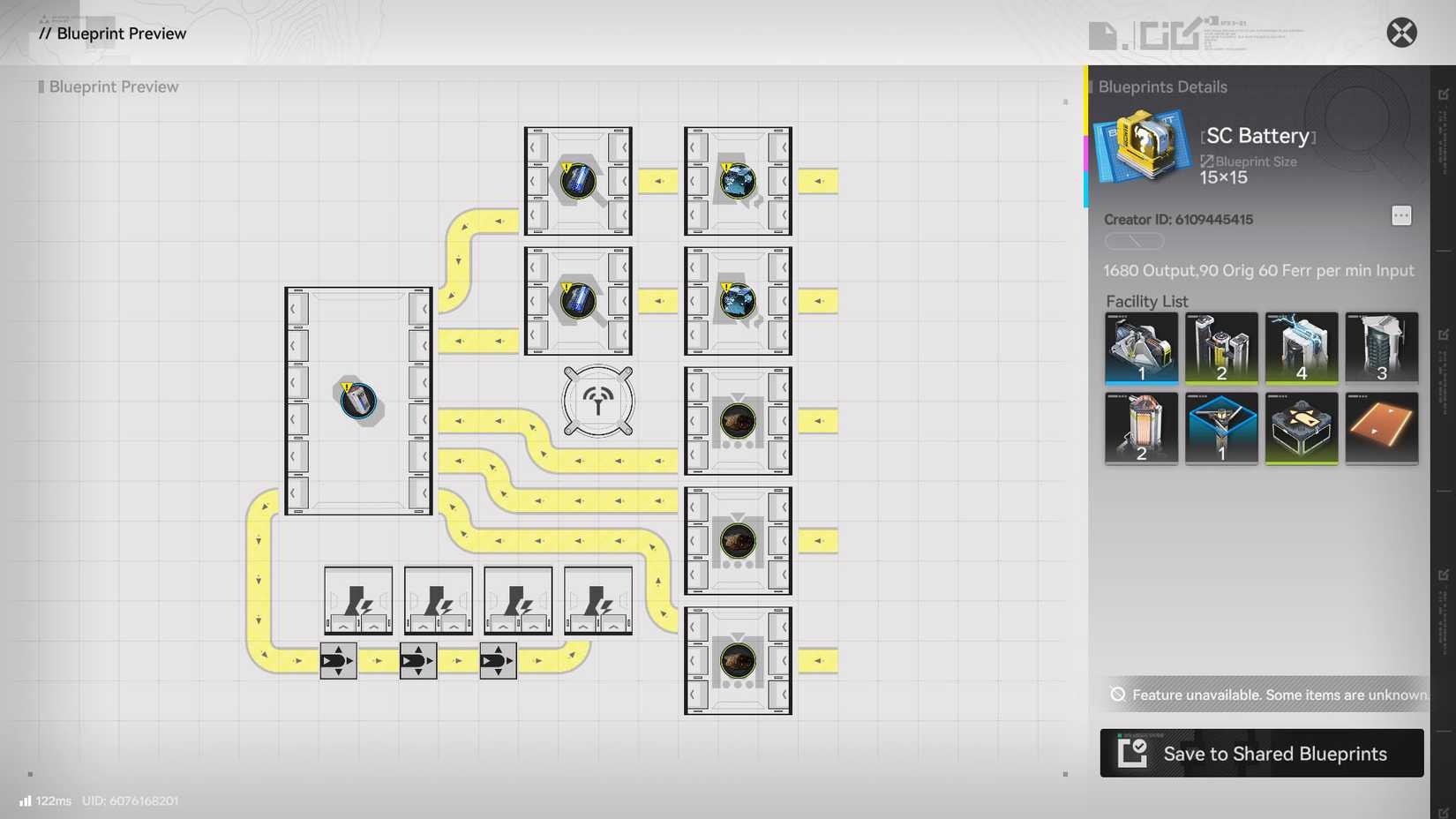  Endfield screenshot showing the SC Battery blueprint
