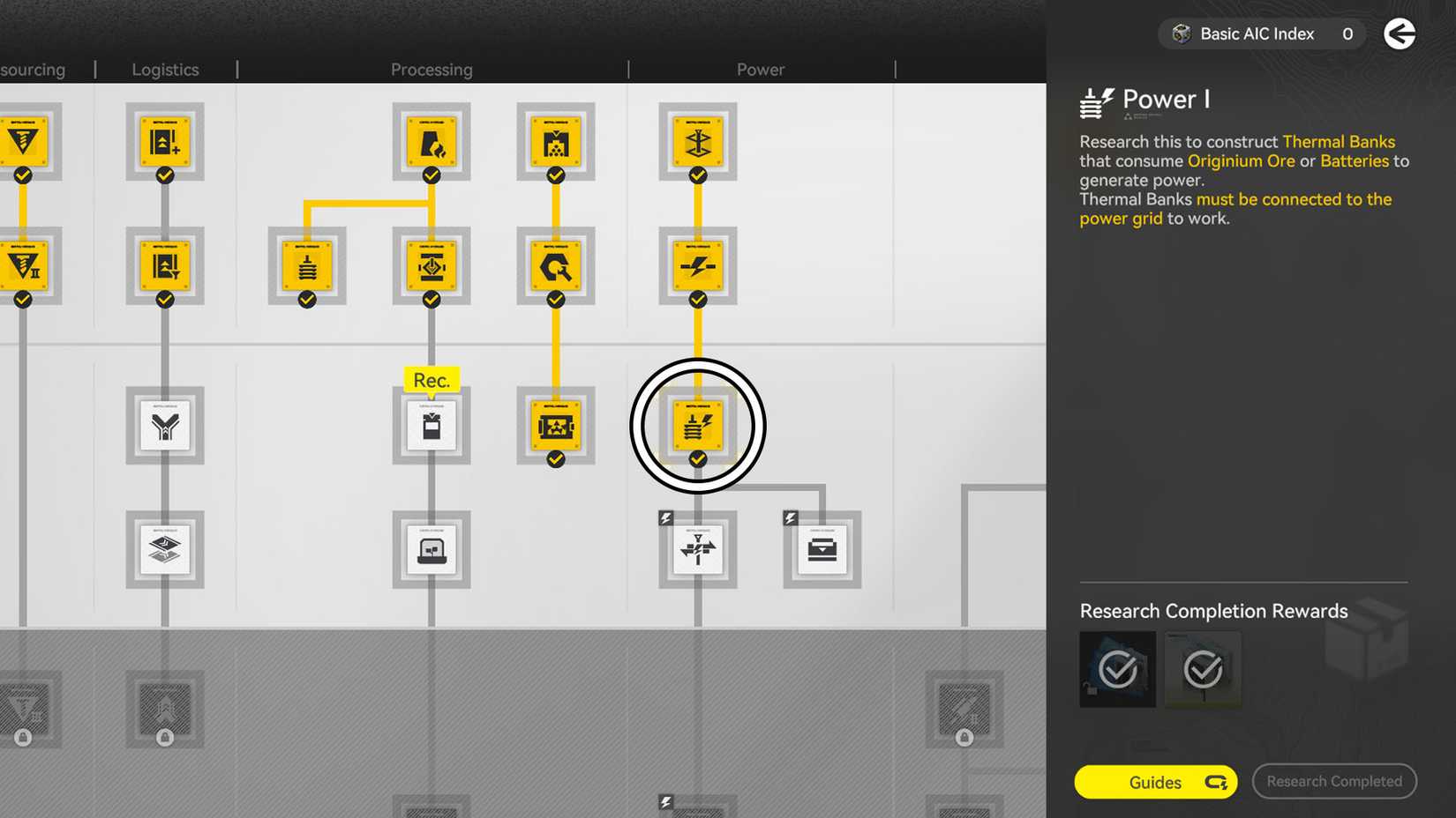 A montage showing the Power node in the AIC Factory Plan screen