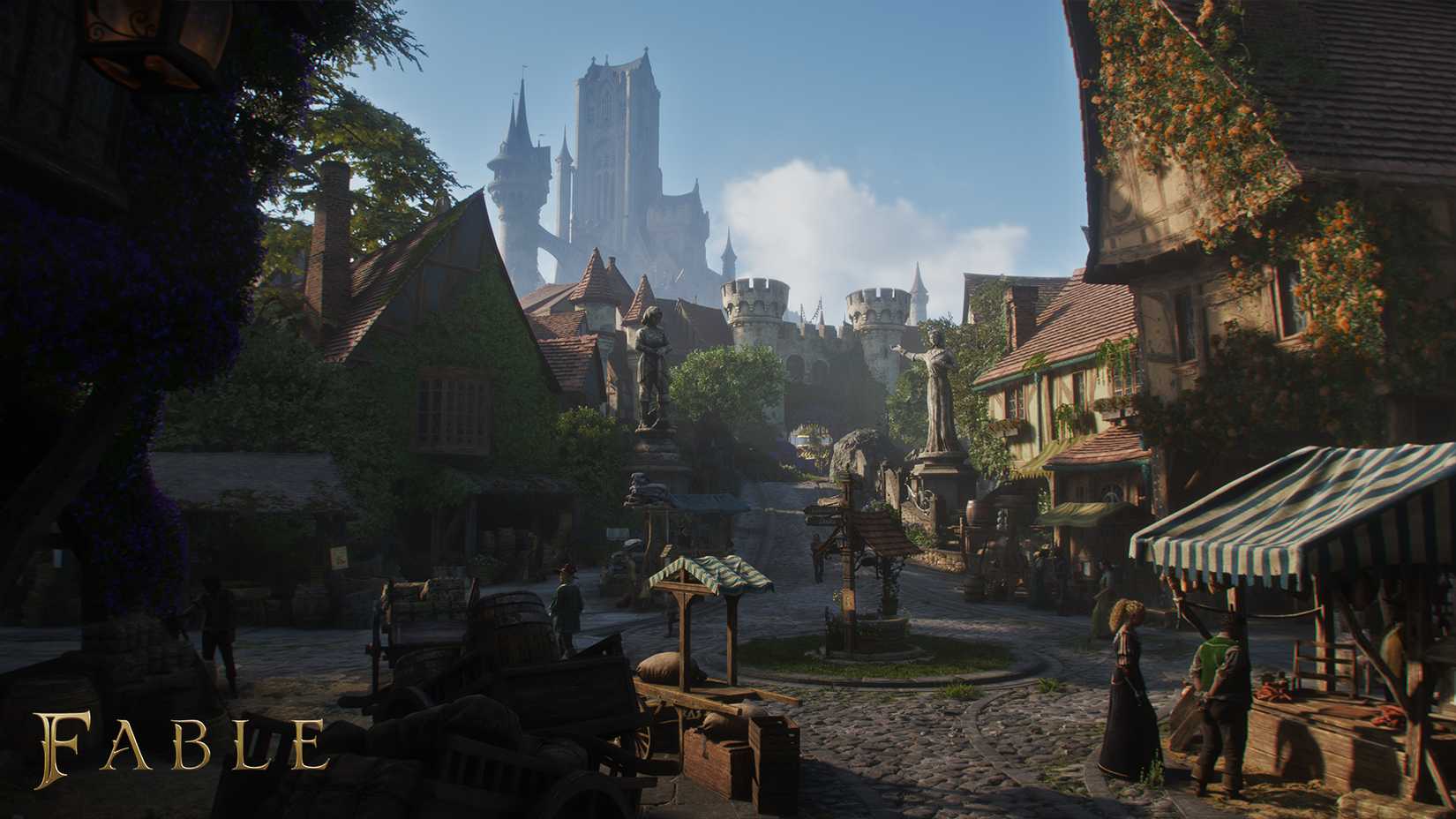 A view of Bowerstone, an ornate fantasy city in Fable