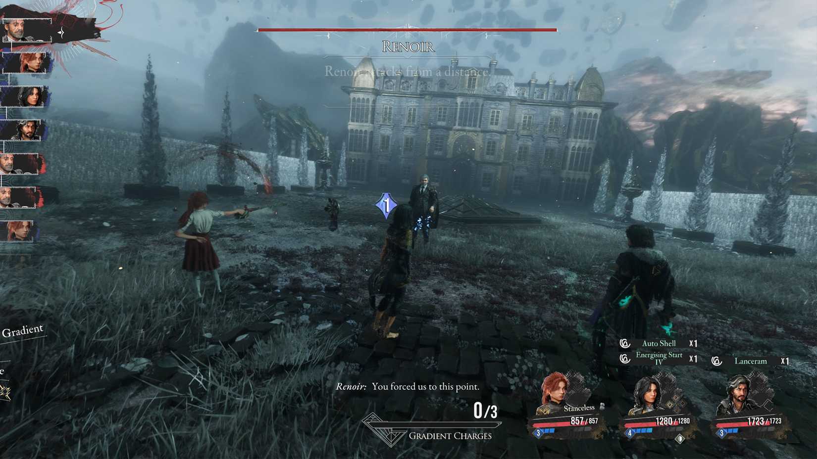 A Clair Obscur screenshot showing a boss fight against Renoir